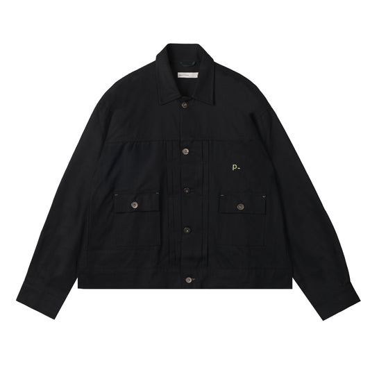 Black Herringbone Essential Classic Trucker Jacket