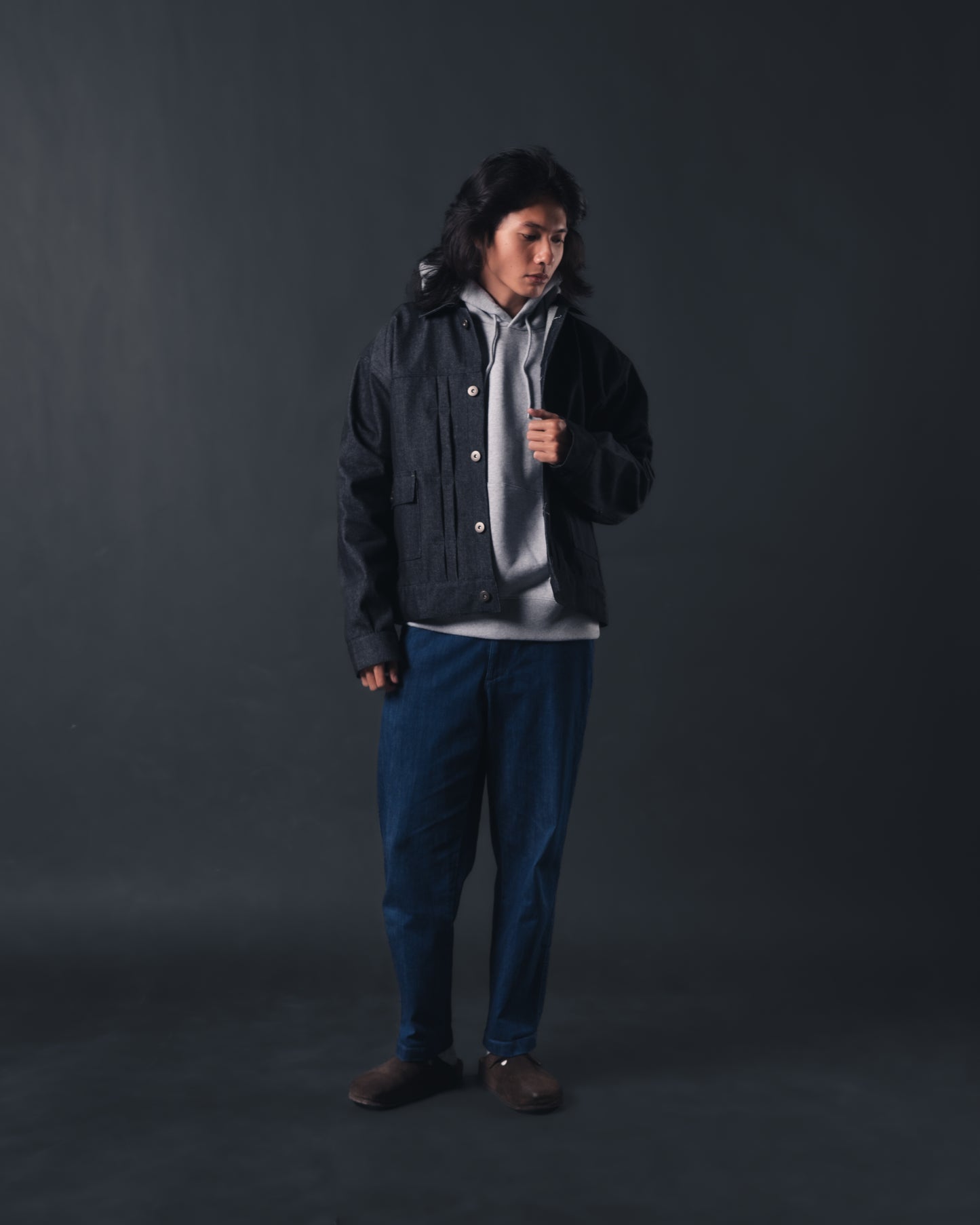 Black Herringbone Essential Classic Trucker Jacket